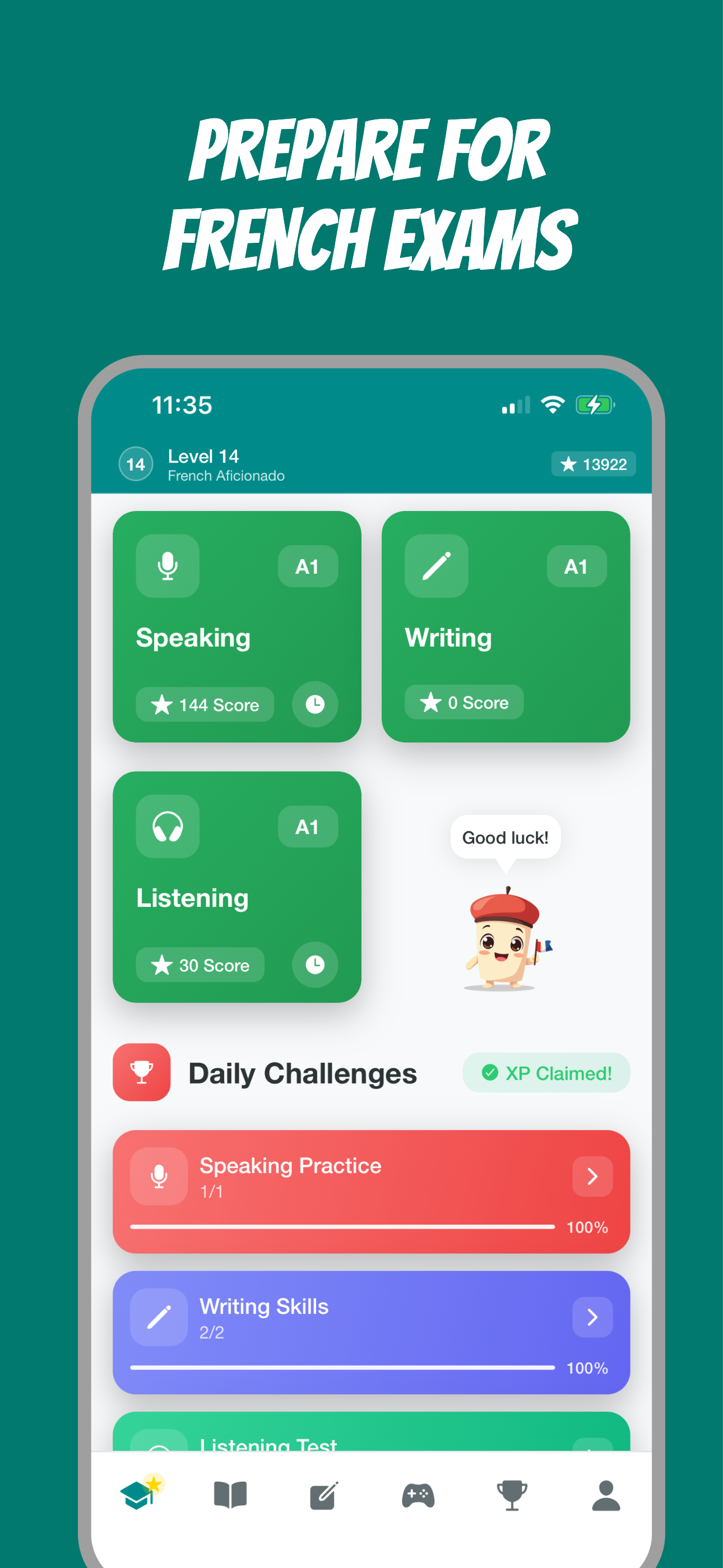 Main Frenchico app interface showing interactive lessons